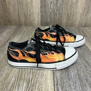 Converse One Star Black Orange Flames Low Sneaker Shoes Junior Youth US Size 13